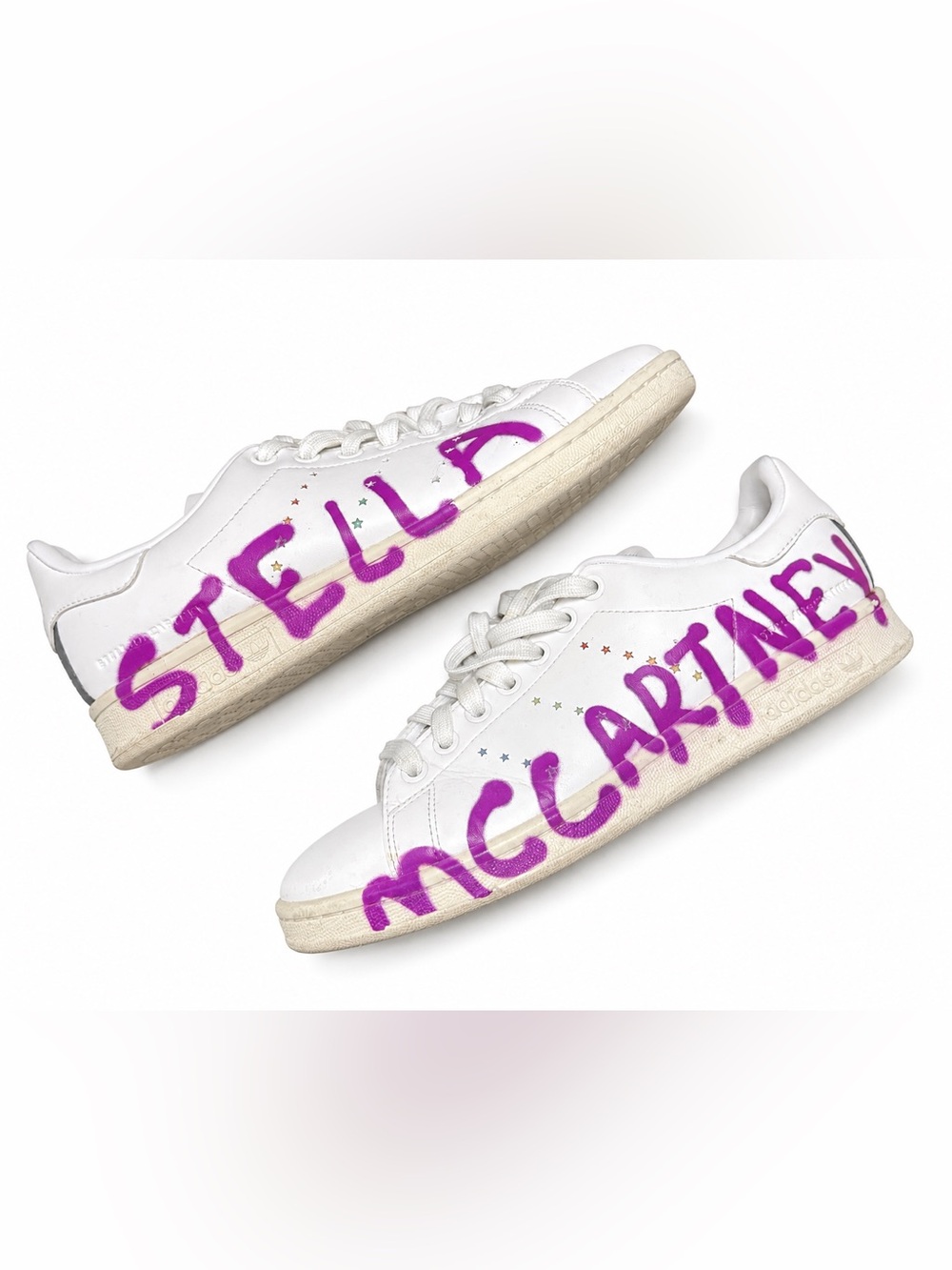 adidas Stella McCartney Stan Smith Sneakers White Purple Graffiti Fit 7.5 8 Luxe